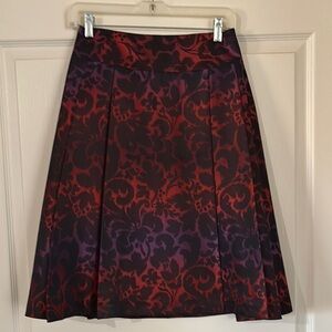 Lane Bryant Red and Purple Midi A-line Pleated Skirt for Work